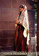 Beit Dajan Dress 1 - Dress from Beit Dajan, Jaffa area, with a rare embroidered scarf, District of Jaffa.