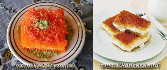 Knafeh - Shredded fillo dough , milk or creme custard filling , topped with pistachios and a sweet syrup coat this famous Middle Eastern dessert.
